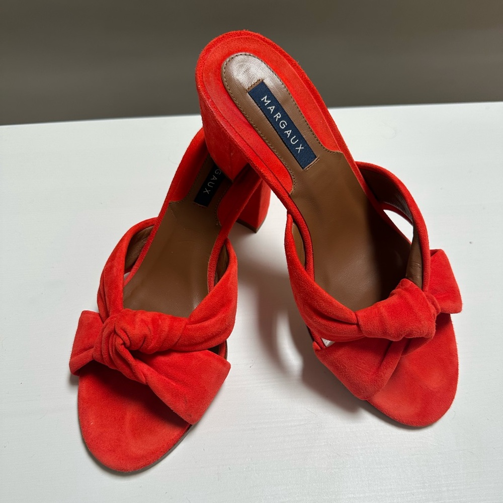 Margaux Carmine Mule in Chili Suede, 38(7.5- Medium Width)